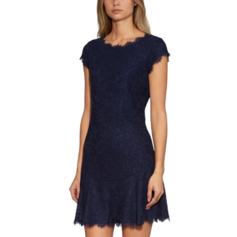 Diane von Furstenberg Lace Mini Dress Size 2 Midnight Blue Dark Romance New